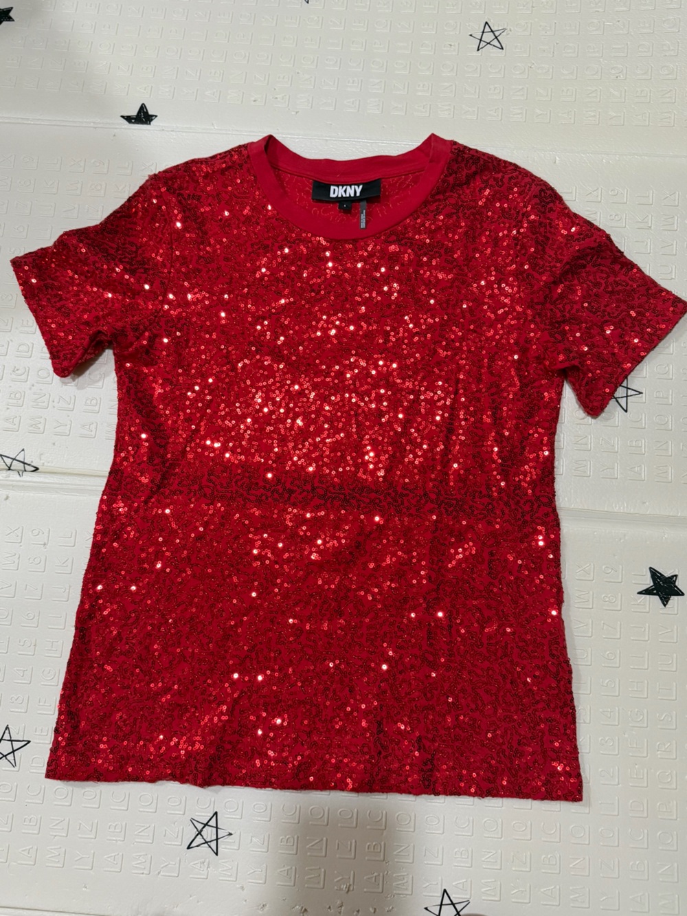 DKNY Red Sequin Short Sleeve Tee